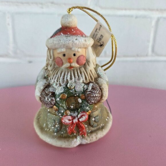 VTG Ceramic Santa Claus and Wreath Bell Ornament- Christmas Santa Bell Ornament - Picture 1 of 7